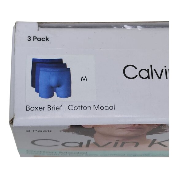Calvin Klein Mens Boxer Briefs 3 Pack M Cotton Modal Blend Soft Blue Navy - Picture 3 of 8
